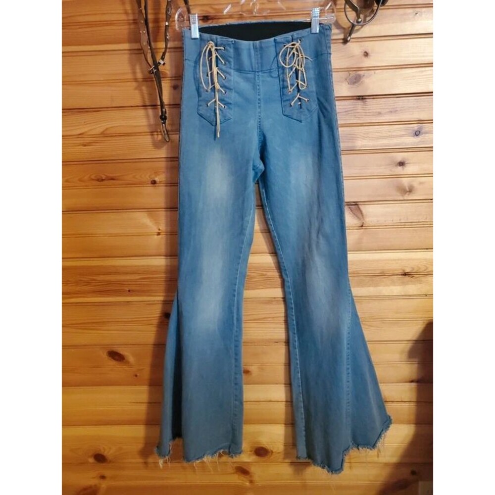 Judith March Lace Up Bell Bottom Jeans Size M